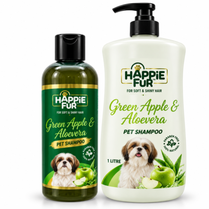 Happie Fur Green Apple & Aloevera Pet Shampoo – 300ml | 1litre
